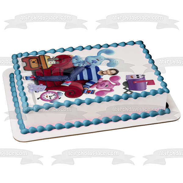 Blue s Clues & You! Mailbox Blue Josh Tickety Tock Magenta Notepad Edible Cake Topper Image ABPID52507 Fashion