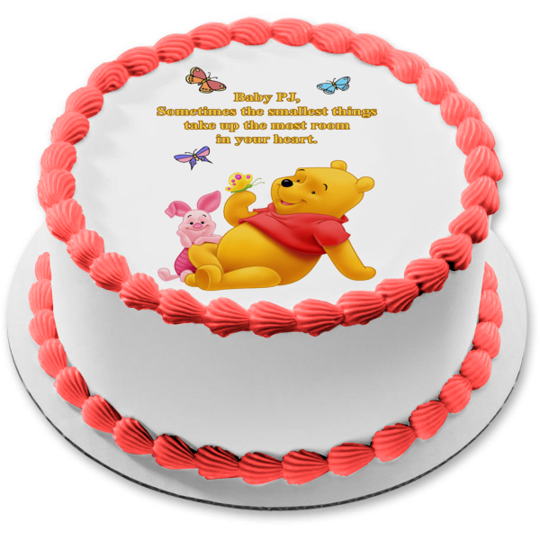 Disney Winnie the Pooh Baby Shower Personalized Name Piglet Butterflies  Smallest Things Take Up the Most Room In Your Heart  Edible Cake Topper Image ABPID53377 For Sale