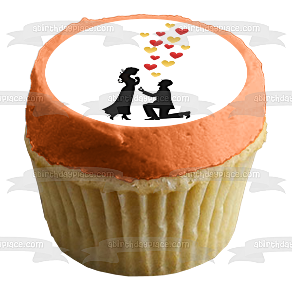 Engagement Proposal Couple Silhouette Roses Hearts Valentines Love Romance Wedding Edible Cake Topper Image ABPID53484 For Discount