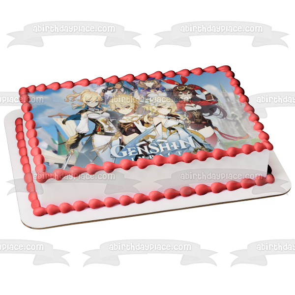 Genshin Impact Amber Barbara Jean Kaeya Video Game RPG Poster Edible Cake Topper Image ABPID53454 Discount