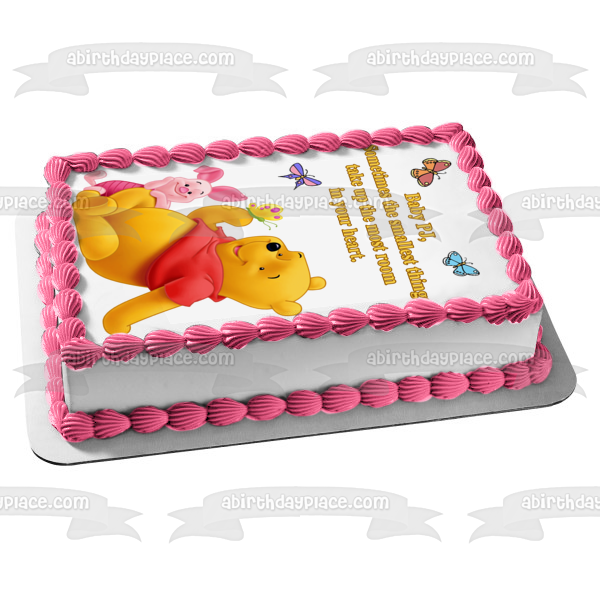 Disney Winnie the Pooh Baby Shower Personalized Name Piglet Butterflies  Smallest Things Take Up the Most Room In Your Heart  Edible Cake Topper Image ABPID53377 For Sale