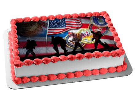 Happy Veterans Day American Flag Soldiers Silhouettes US Military Seals Edible Cake Topper Image ABPID53300 Fashion