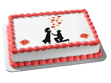 Engagement Proposal Couple Silhouette Roses Hearts Valentines Love Romance Wedding Edible Cake Topper Image ABPID53484 For Discount