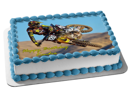 Dirt Bike Yahama Motocross Rider Edible Cake Topper Image ABPID49565 on Sale