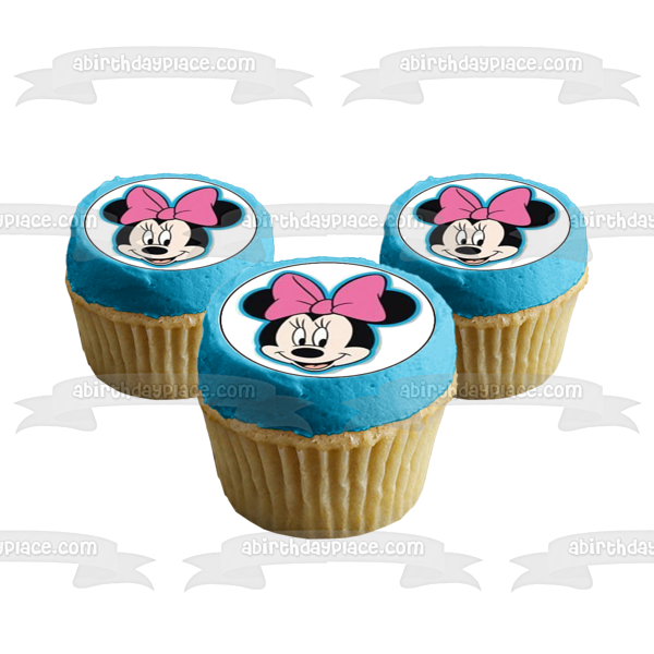 Minnie Mouse Face Disney 12 Count Cupcake Toppers Edible Cupcake Topper Images ABPID53488 For Sale