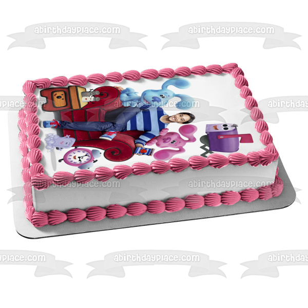 Blue s Clues & You! Mailbox Blue Josh Tickety Tock Magenta Notepad Edible Cake Topper Image ABPID52507 Fashion