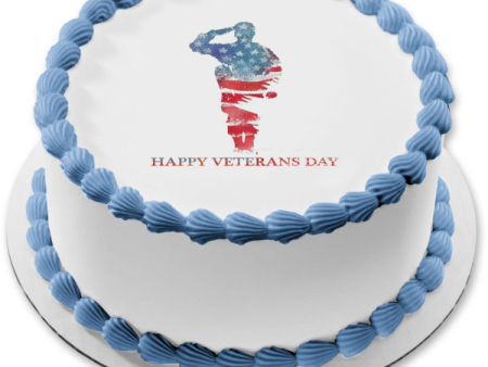 Happy Veterans Day Soldier Silouhette American Flag Edible Cake Topper Image ABPID53294 Supply