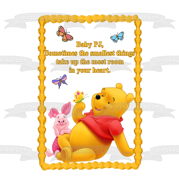 Disney Winnie the Pooh Baby Shower Personalized Name Piglet Butterflies  Smallest Things Take Up the Most Room In Your Heart  Edible Cake Topper Image ABPID53377 For Sale