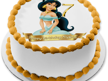 Disney Aladdin Princess Jasmine Customizable Happy Birthday Banner Edible Cake Topper Image ABPID53457 For Sale