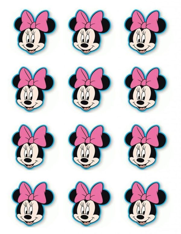 Minnie Mouse Face Disney 12 Count Cupcake Toppers Edible Cupcake Topper Images ABPID53488 For Sale