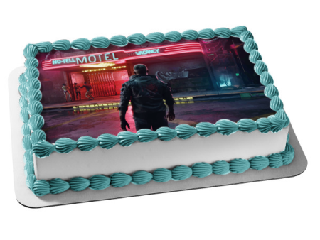 Cyberpunk 2077 No Tell Motel Edible Cake Topper Image ABPID53416 For Cheap