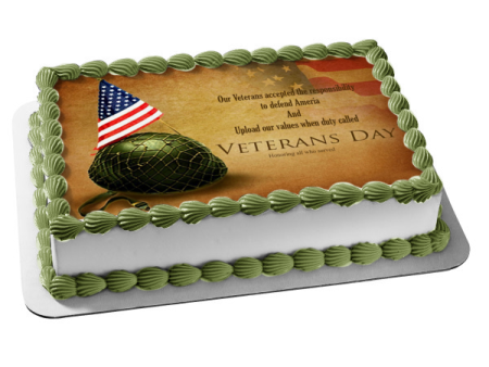 Happy Veterans Day Army Helmet American Flag Edible Cake Topper Image ABPID53304 For Discount